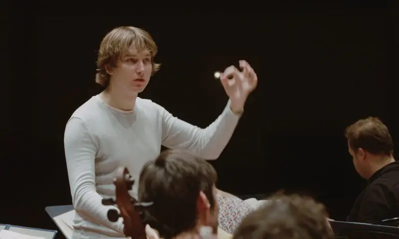 A close up of Maxim Emelyanychev, Scottish Chamber Orchestra principal conductor, conducting by STROMA Films
